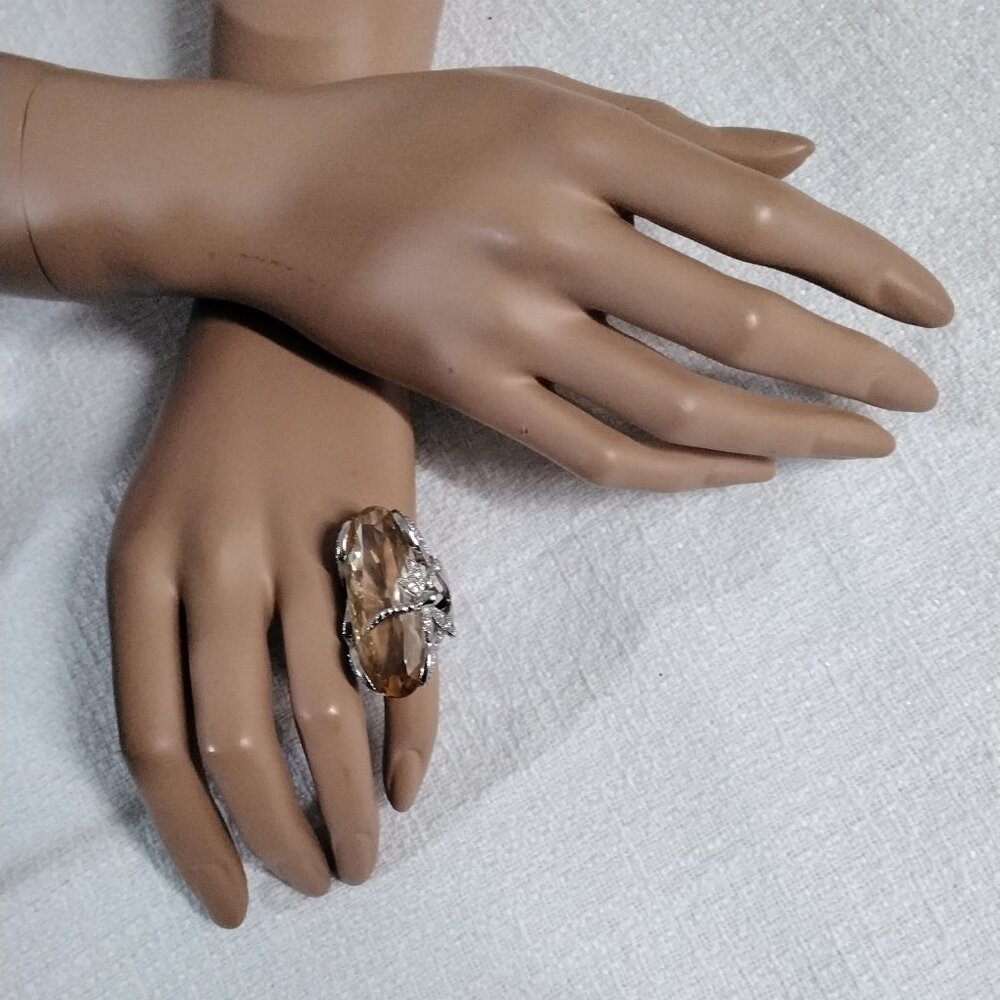 Stunning Silver Tone Dragonfly Statement Bold Rin… - image 2